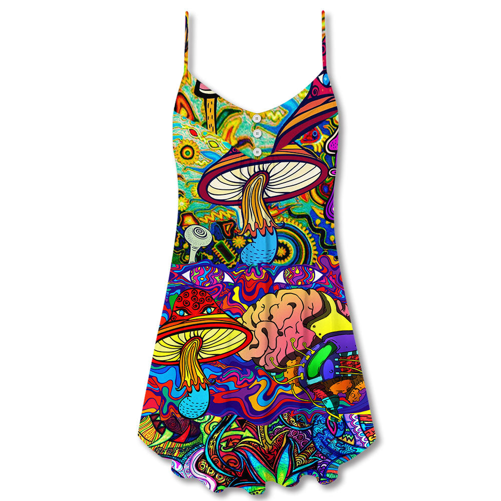 Hippie Mushroom Colorful Lover - V-neck Sleeveless Cami Dress - Owls Matrix LTD