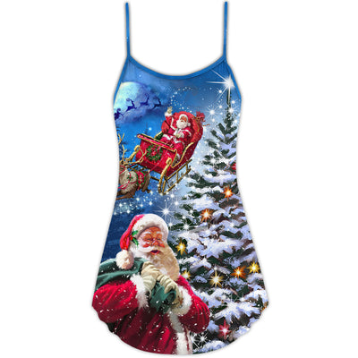 Christmas Santa Claus Story Happy Christmas Is Coming Art Style - V-neck Sleeveless Cami Dress - Owls Matrix LTD