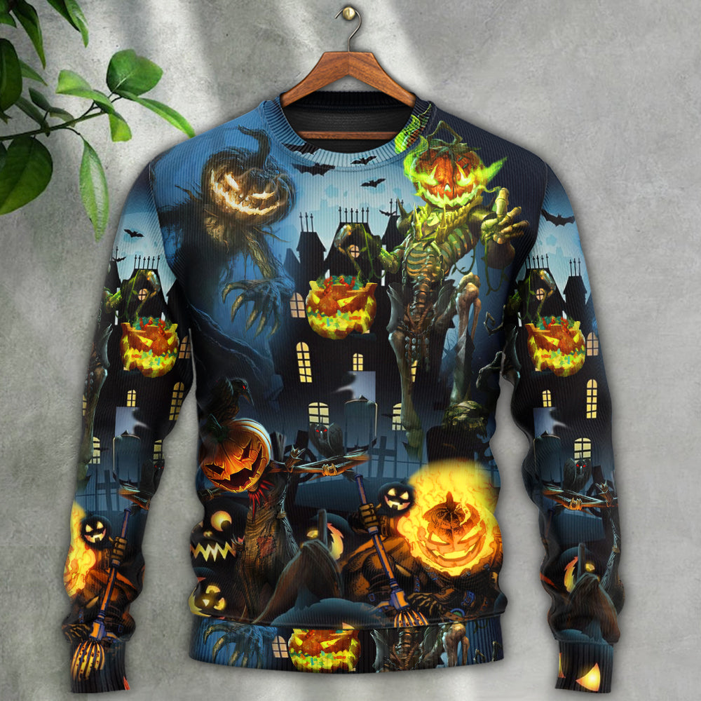 Halloween Pumpkin Scary Sky Night - Sweater - Ugly Christmas Sweaters - Owls Matrix LTD