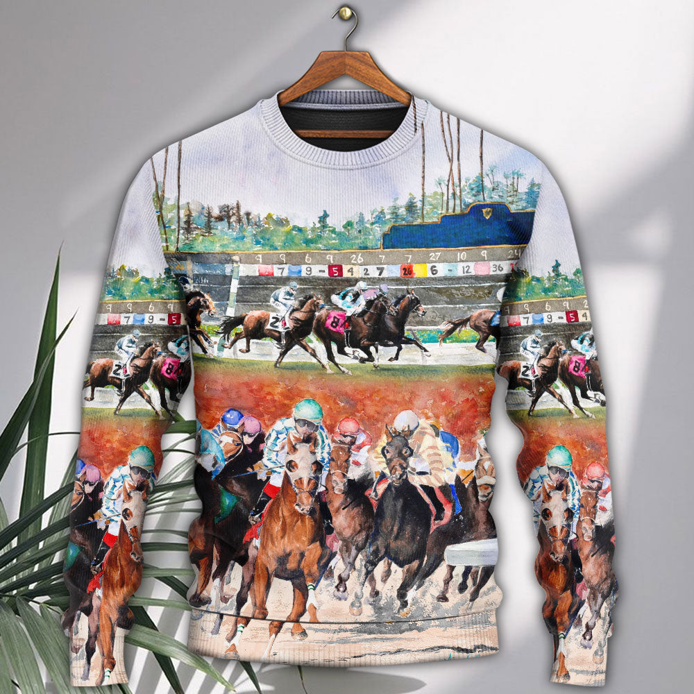 Horse Racing Wild Power - Sweater - Ugly Christmas Sweaters - Owls Matrix LTD