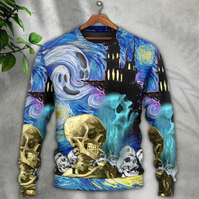 Halloween Skull Smoke Scream Starry Night Funny Boo Art Style - Sweater - Ugly Christmas Sweaters - Owls Matrix LTD