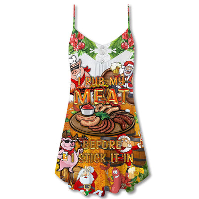 Food I Rub My Meat Christmas - V-neck Sleeveless Cami Dress - Owls Matrix LTD