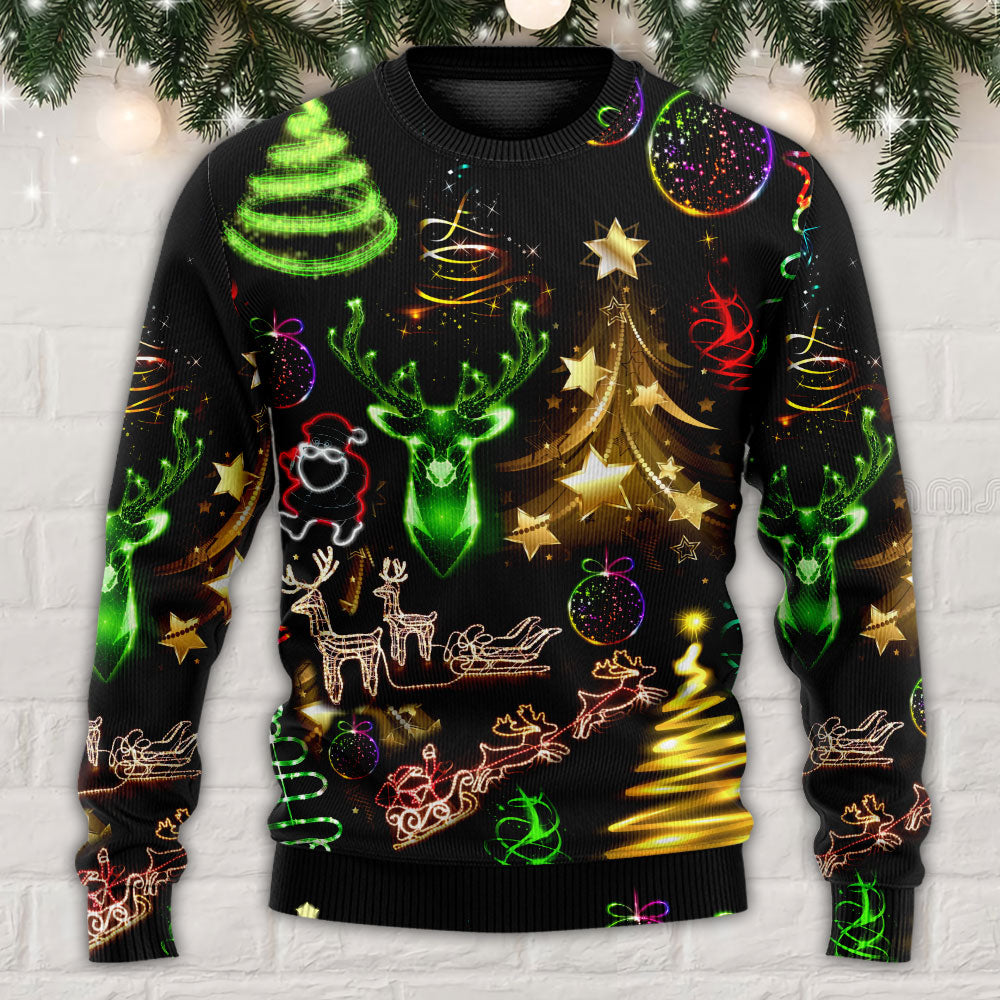 Christmas Neon Art Christmas Tree And Snowman - Sweater - Ugly Christmas Sweaters - Owls Matrix LTD