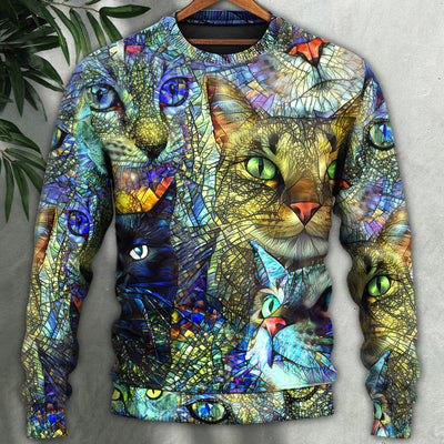 Cat Art Lover Cat Colorful Style - Sweater - Ugly Christmas Sweaters - Owls Matrix LTD
