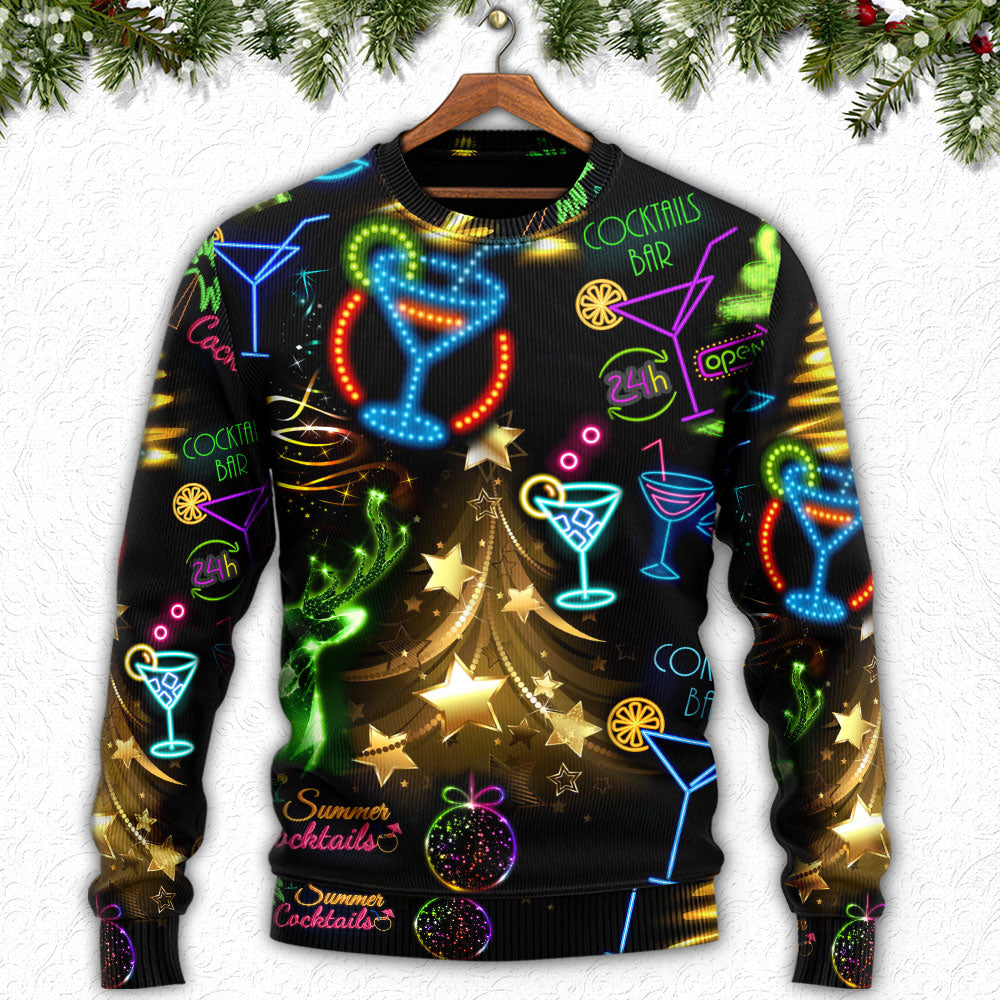 Cocktail Christmas Neon Art Drinking - Sweater - Ugly Christmas Sweaters - Owls Matrix LTD