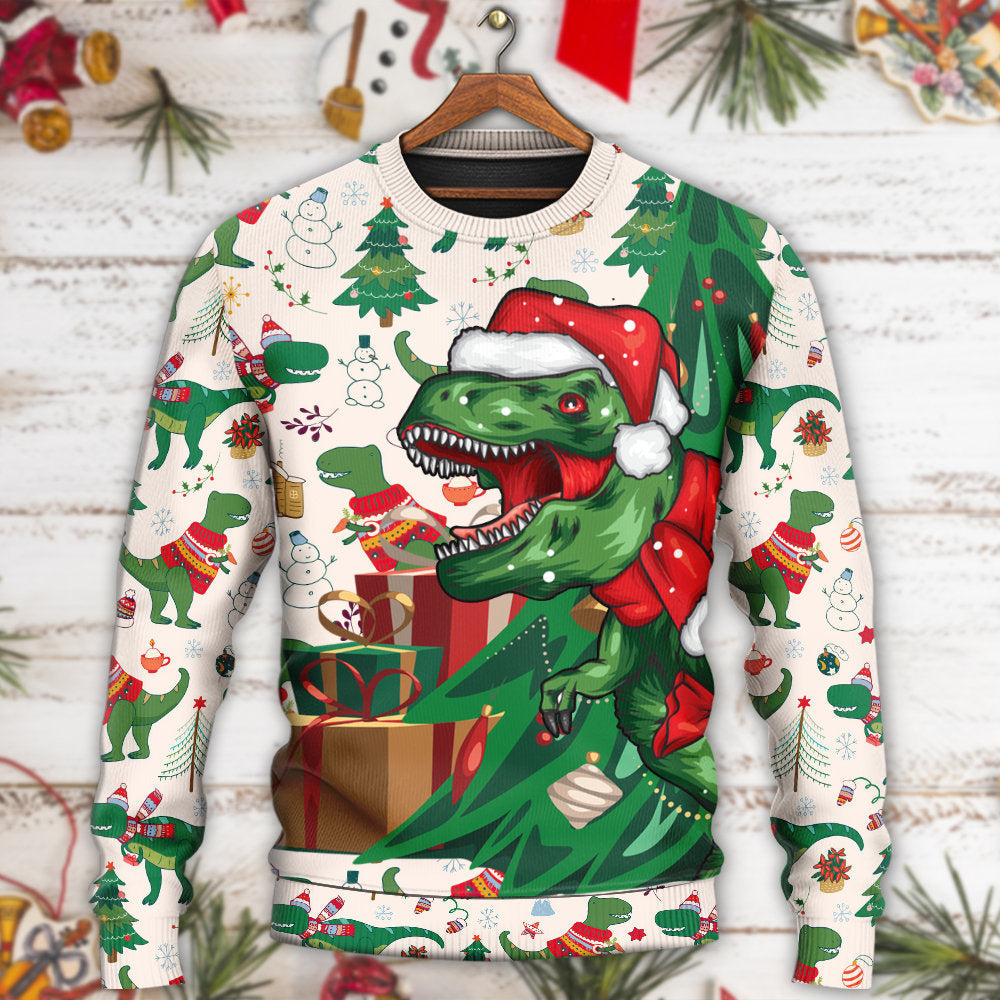 Christmas Dinosaurs Xmas Tree T-rex Merry Rexmas - Sweater - Ugly Christmas Sweaters - Owls Matrix LTD