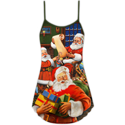 Christmas Santa Claus Gift For Xmas Art Style - V-neck Sleeveless Cami Dress - Owls Matrix LTD