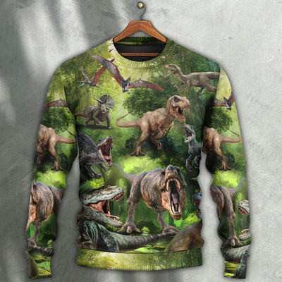 Dinosaur Cool In The Forest Style - Sweater - Ugly Christmas Sweaters - Owls Matrix LTD