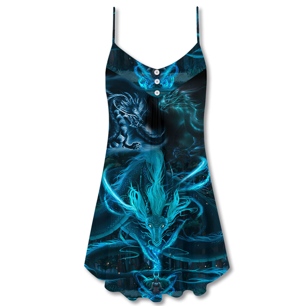 Dragon Blue Lighting And The Witch - V-neck Sleeveless Cami Dress - Owls Matrix LTD