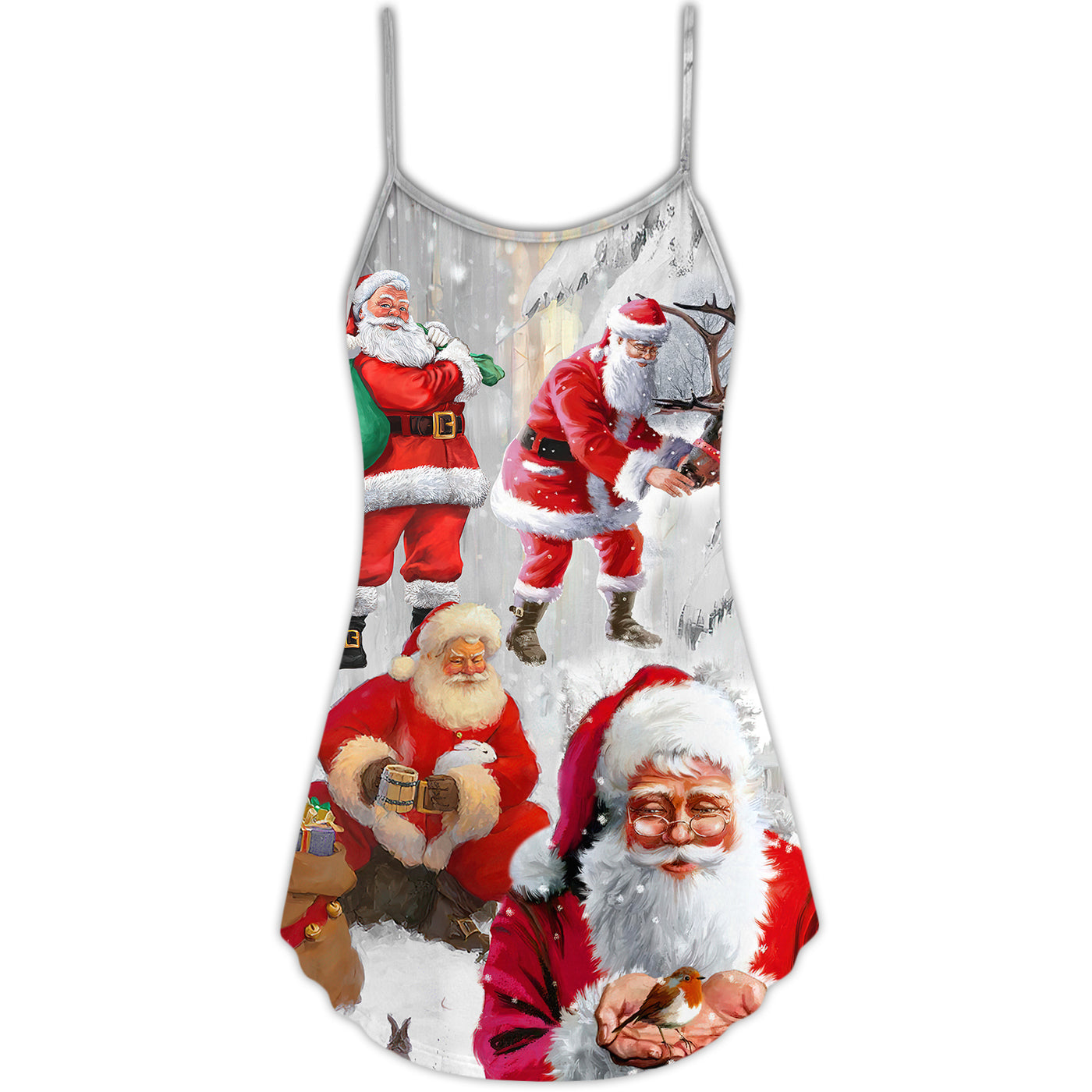 Christmas Santa Claus Story Funny Art Style - V-neck Sleeveless Cami Dress - Owls Matrix LTD