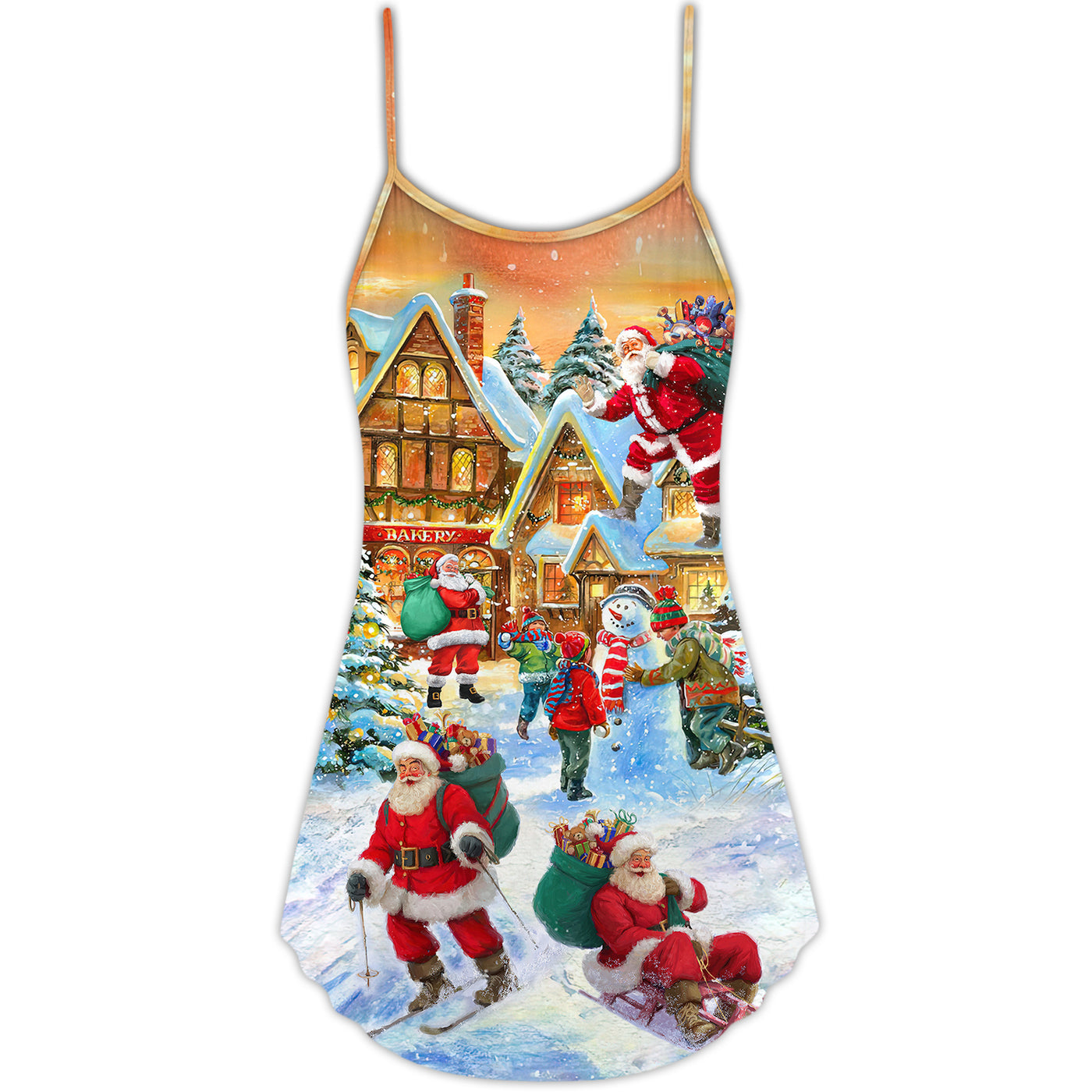 Christmas Santa Claus In The Town Xmas Is Coming - V-neck Sleeveless Cami Dress - Owls Matrix LTD