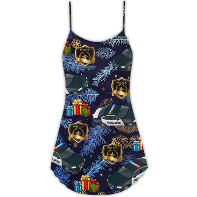 Police Christmas Pattern Merry Christmas - V-neck Sleeveless Cami Dress - Owls Matrix LTD