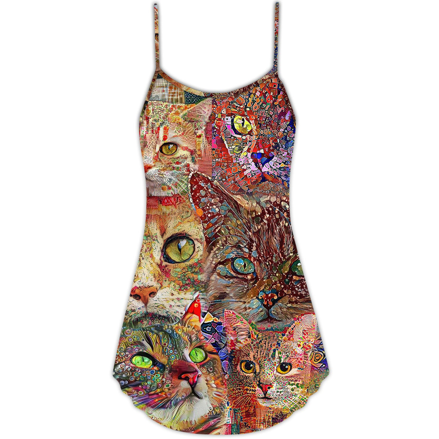 Cat Art Lover Cat Colorful - V-neck Sleeveless Cami Dress - Owls Matrix LTD