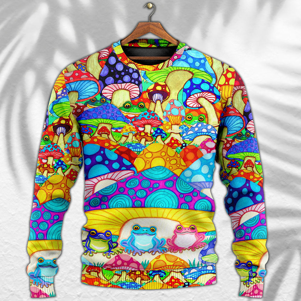 Hippie Frog Mushroom Hippie Colorful Art Peace - Sweater - Ugly Christmas Sweaters - Owls Matrix LTD