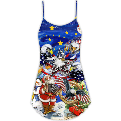 America Flag Eagle Victory Christmas - V-neck Sleeveless Cami Dress - Owls Matrix LTD