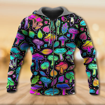 Mushroom Neon Colorful Bright With Leaf - Hoodie - Owls Matrix LTD