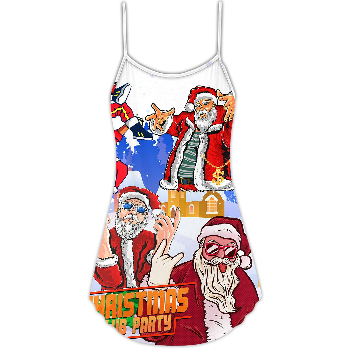 Christmas Santa Dances Like A Star - V-neck Sleeveless Cami Dress - Owls Matrix LTD