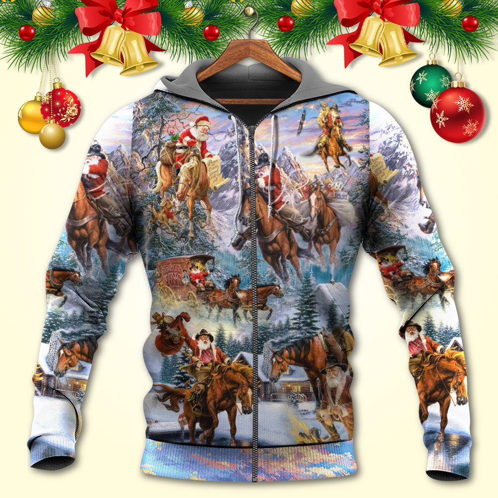 Christmas Santa Claus Riding Horse Snow Mountain - Hoodie - Owls Matrix LTD