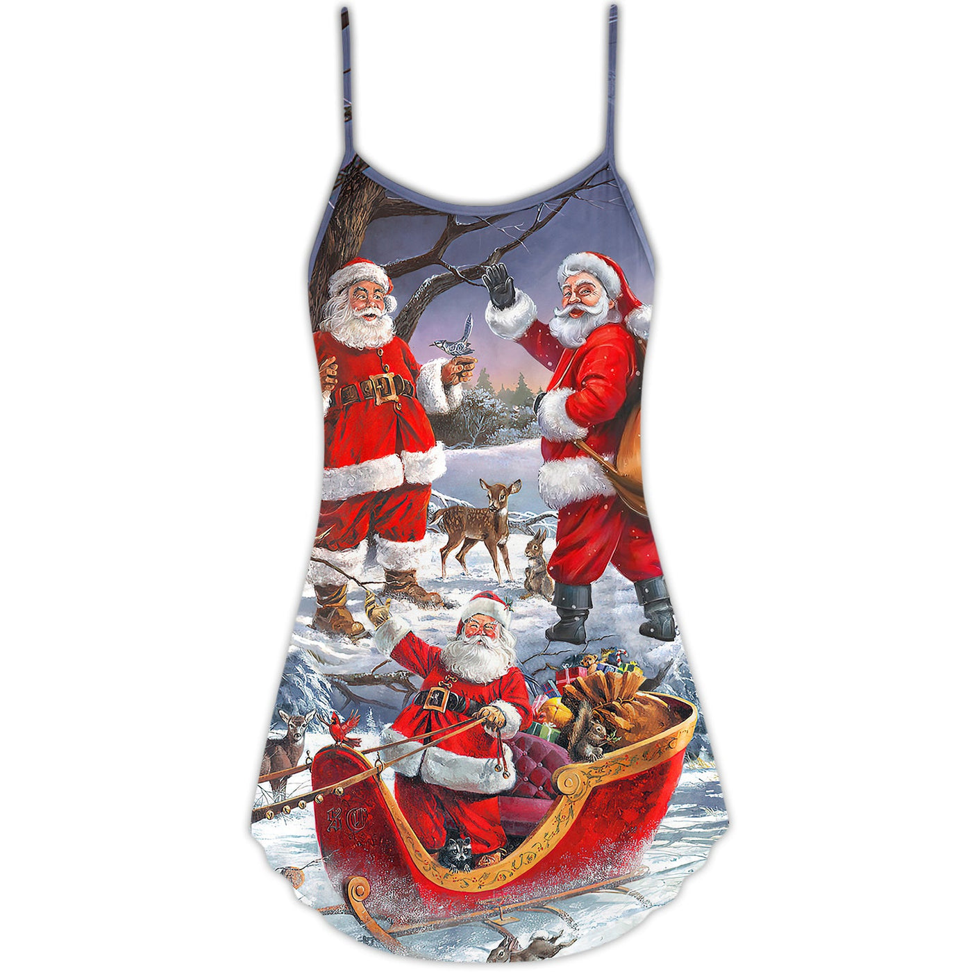 Christmas Funny Santa Claus Happy Xmas Is Coming Art Style Type - V-neck Sleeveless Cami Dress - Owls Matrix LTD