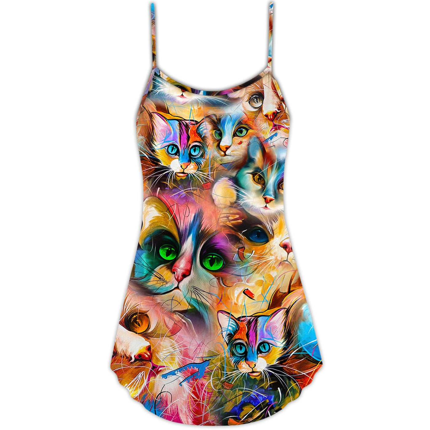 Cat Art Lover Cat Colorful Mixer Style - V-neck Sleeveless Cami Dress - Owls Matrix LTD