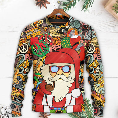 Christmas Hippie Santa Claus Love & Peace Cartoon Style - Sweater - Ugly Christmas Sweaters - Owls Matrix LTD