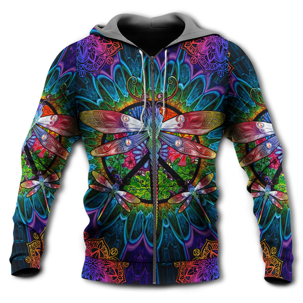 Zip Hoodie / S Hippie Colorful Dragonfly Mandala Peace Life - Hoodie - Owls Matrix LTD