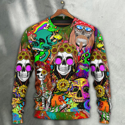 Hippie Skull Colorful Cool Style - Sweater - Ugly Christmas Sweaters - Owls Matrix LTD