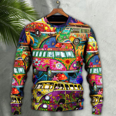 Hippie Van Colorful Vans On The Way - Sweater - Ugly Christmas Sweaters - Owls Matrix LTD