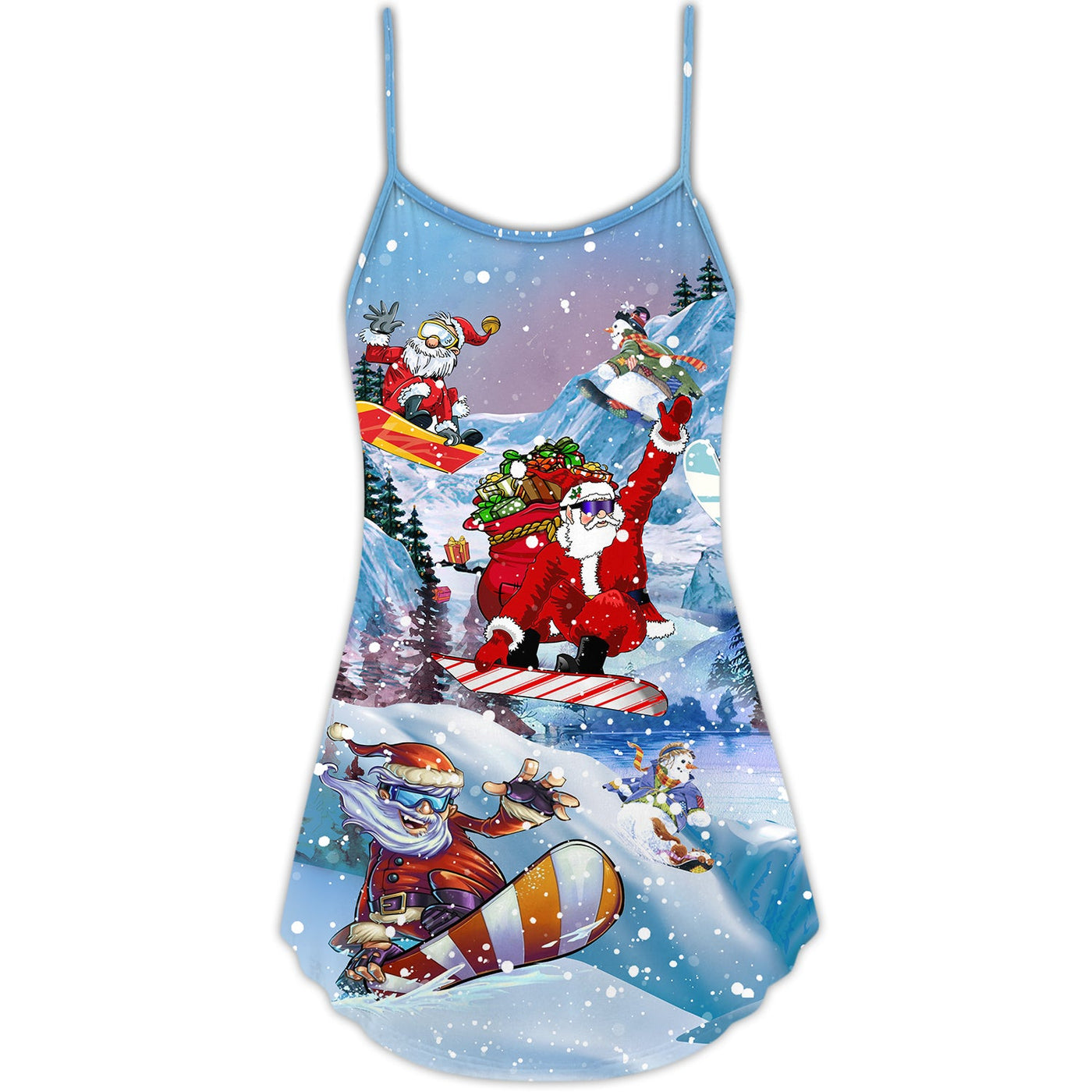 Christmas Close To Heaven Down To Earth Snowboarding - V-neck Sleeveless Cami Dress - Owls Matrix LTD