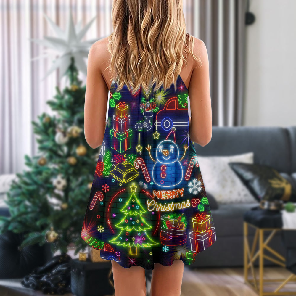 Christmas Bright Neon Lighting - V-neck Sleeveless Cami Dress - Owls Matrix LTD