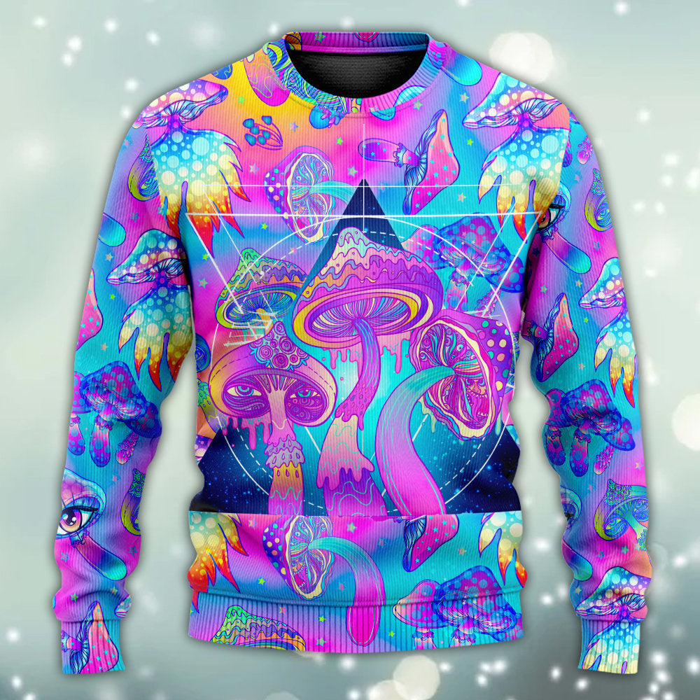 Mushroom Psychedelic Tapestry Mushroom Trippy Hippie Magical Eye - Sweater - Ugly Christmas Sweaters - Owls Matrix LTD