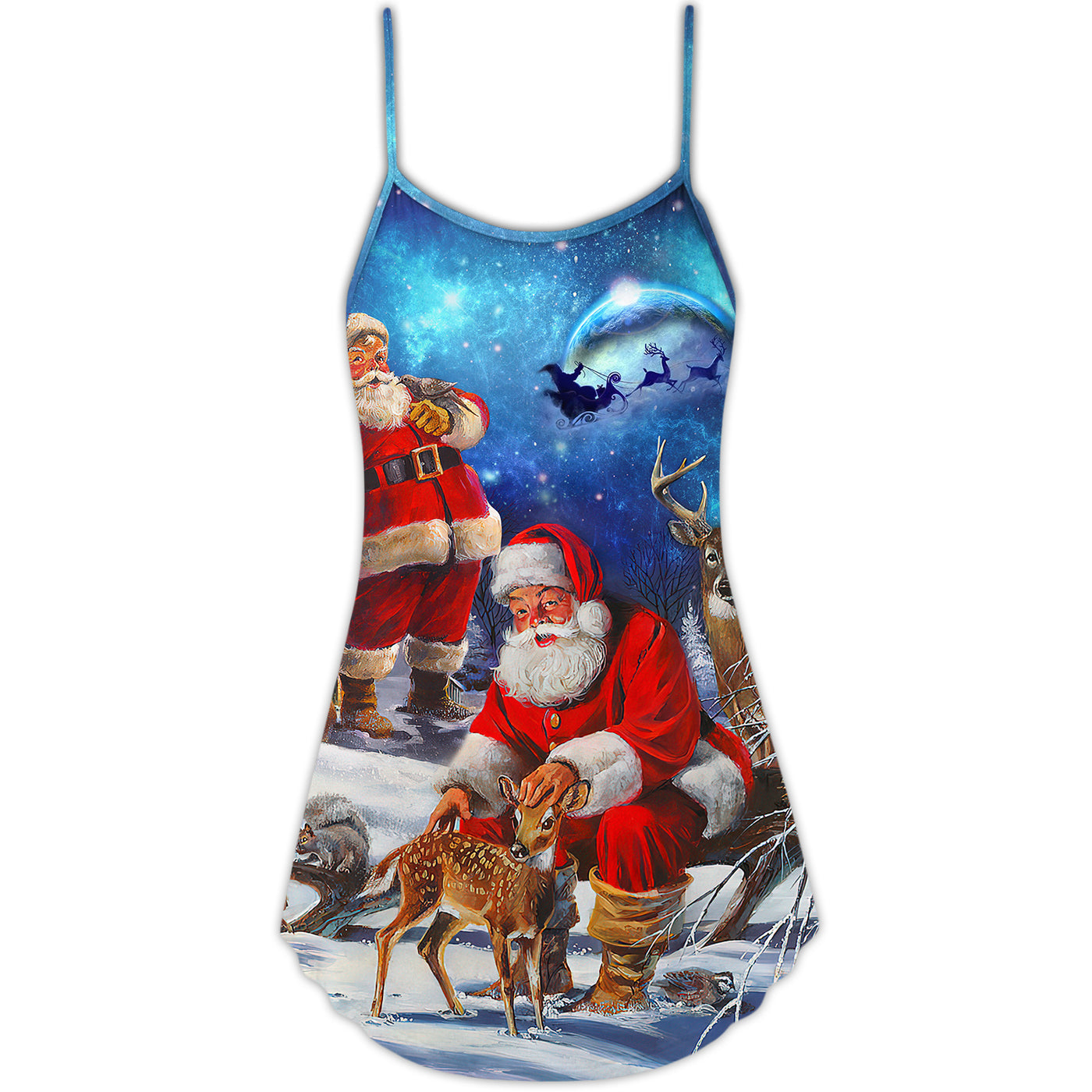 Christmas Santa Claus Xmas Is Coming Sky Night Art Style - V-neck Sleeveless Cami Dress - Owls Matrix LTD