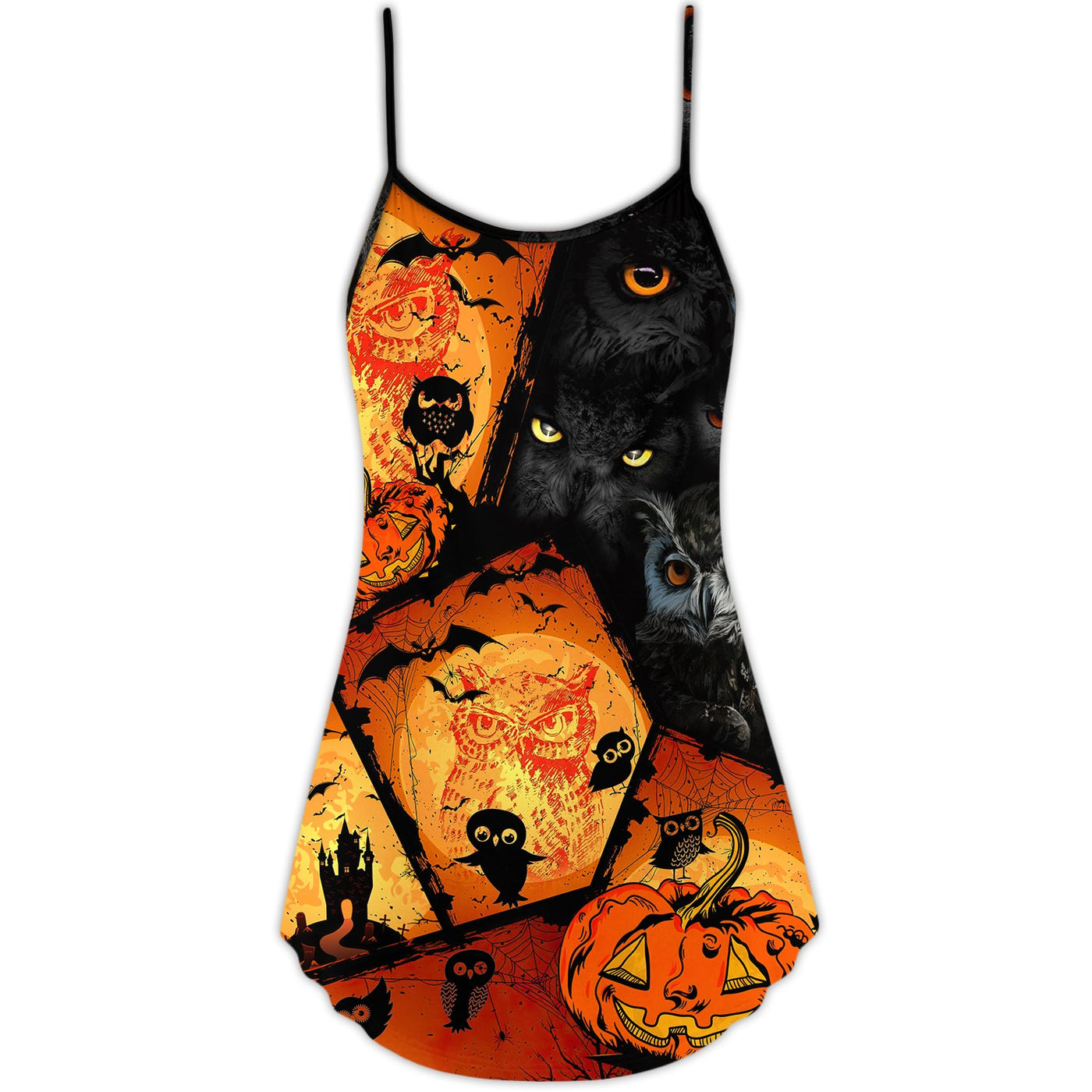 Halloween Owl Pumpkin Scary - V-neck Sleeveless Cami Dress - Owls Matrix LTD