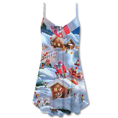 Christmas Santa And Gnome Merry Xmas - V-neck Sleeveless Cami Dress - Owls Matrix LTD