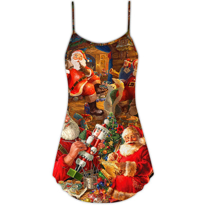 Christmas Funny Santa Claus Gift Xmas Is Coming Art Style - V-neck Sleeveless Cami Dress - Owls Matrix LTD
