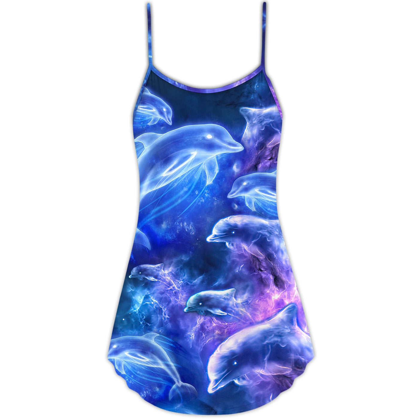 Dolphin Galaxy Neon Glow Style - V-neck Sleeveless Cami Dress - Owls Matrix LTD