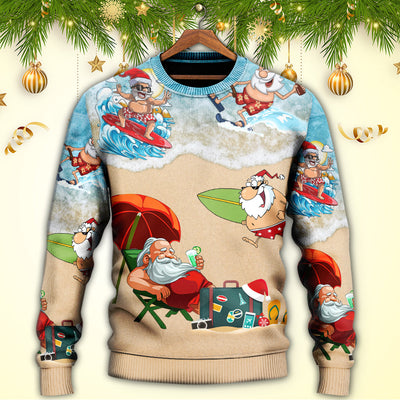 Christmas Santa Play On Beach - Sweater - Ugly Christmas Sweaters - Owls Matrix LTD