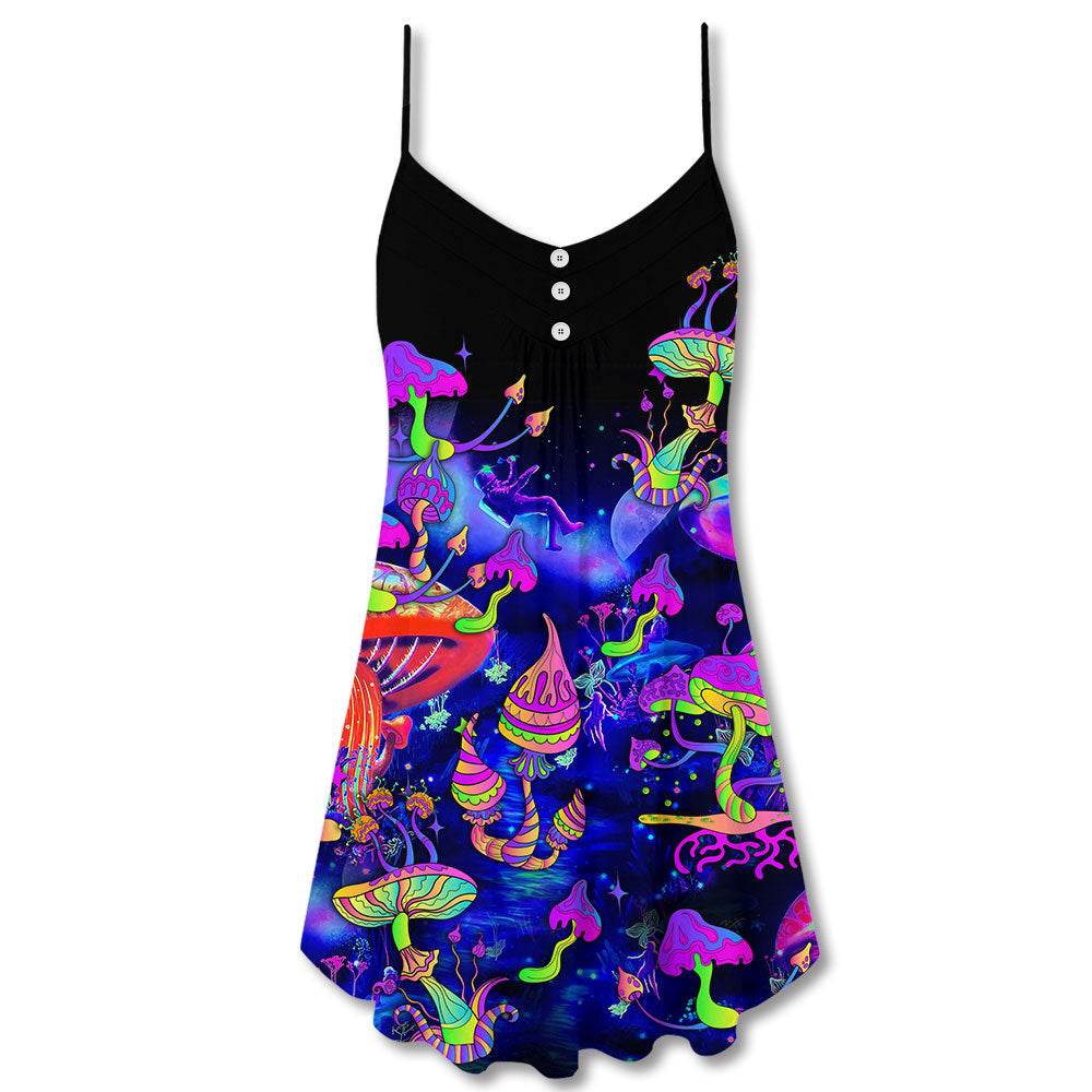 Hippie Mushroom Galaxy Neon Colorful Art - V-neck Sleeveless Cami Dress - Owls Matrix LTD