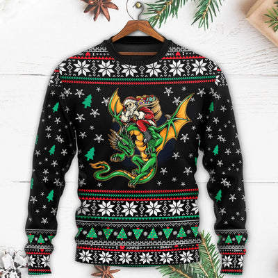 Christmas Santa Claus With Dragon - Sweater - Ugly Christmas Sweaters - Owls Matrix LTD