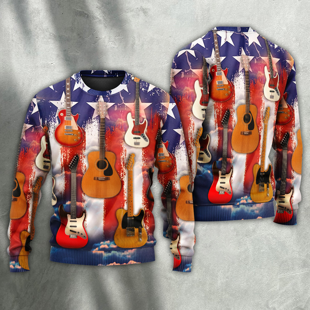 Guitar Independence Day Star America - Sweater - Ugly Christmas Sweaters - Owls Matrix LTD