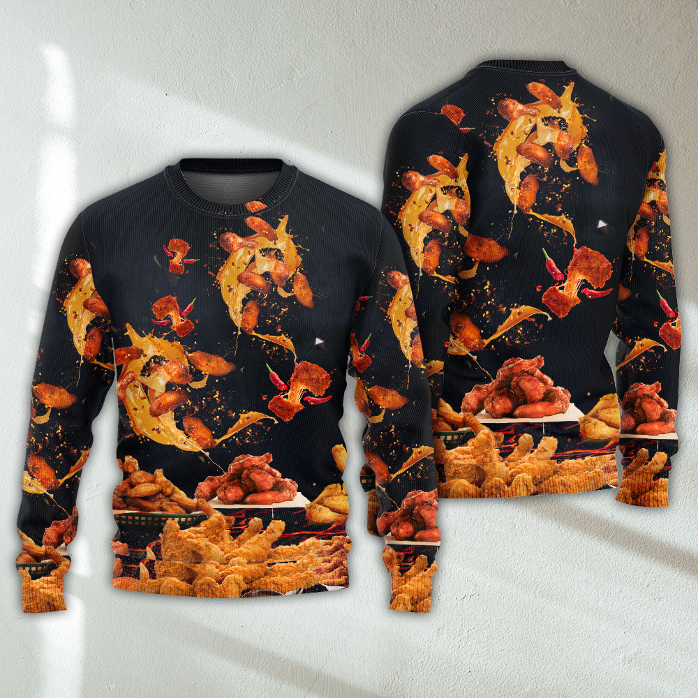 Food Chicken Wing Fast Food Delicious - Sweater - Ugly Christmas Sweaters - Owls Matrix LTD