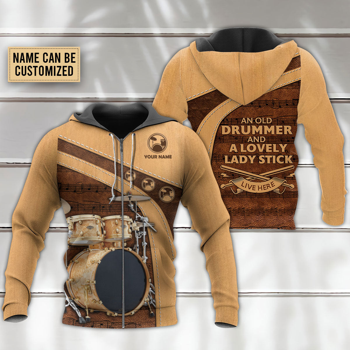 Drum An Old Drummer And A Lovely Lady Stick Personalized - Hoodie - Owls Matrix LTD
