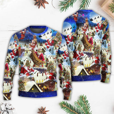 Christmas Up On Rooftop Santa's Busiest Night With Reindeer - Sweater - Ugly Christmas Sweaters - Owls Matrix LTD