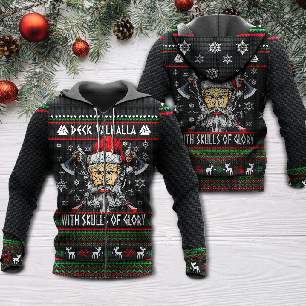 Christmas Deck Valhalla With Skull Of Glory - Hoodie - Owls Matrix LTD
