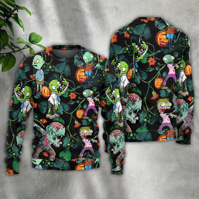 Halloween Zombie Tropical Pumpkin Scary - Sweater - Ugly Christmas Sweaters - Owls Matrix LTD