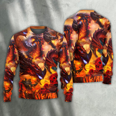 Dragon Red Skull Fire Art Style - Sweater - Ugly Christmas Sweaters - Owls Matrix LTD