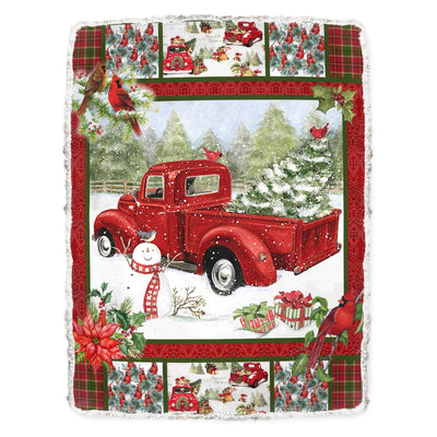 Fleece Blanket / 50" x 60" Cardinal Red Truck Merry Christmas Snowman - Flannel Blanket - Owls Matrix LTD