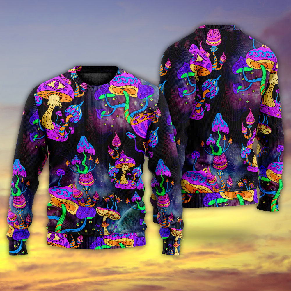 Hippie Mushroom Hippie Life Lover - Sweater - Ugly Christmas Sweaters - Owls Matrix LTD
