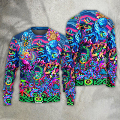 Hippie Funny Octopus Colorful Tie Dye Style - Sweater - Ugly Christmas Sweaters - Owls Matrix LTD