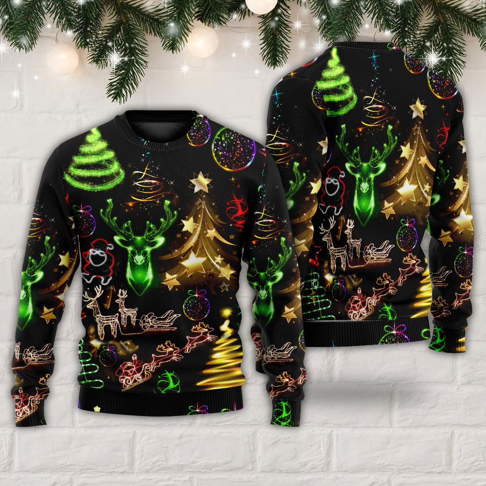 Christmas Neon Art Christmas Tree And Snowman - Sweater - Ugly Christmas Sweaters - Owls Matrix LTD